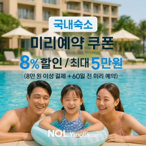 놀(NOL) 쿠폰 국내여행 8월 호텔·펜션 선착순 50% 특가